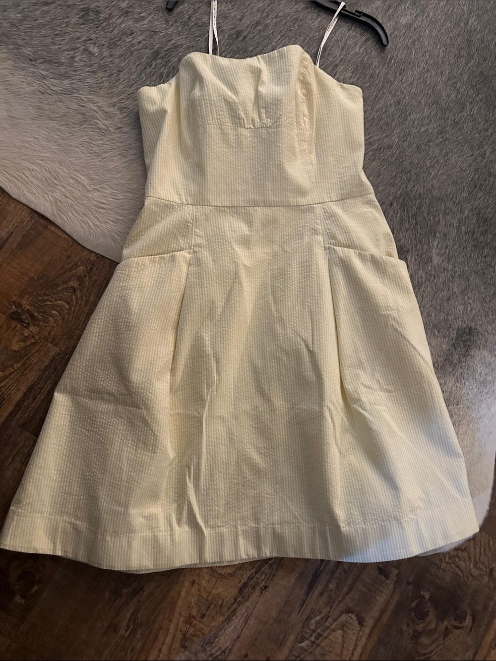 Lilly Pulitzer Yellow Seersucker Strapless Dress Womens 10 Modern Romantic Boho